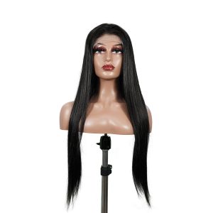 center wig natural black remy hair 6x7 lace closure straight human hair wig