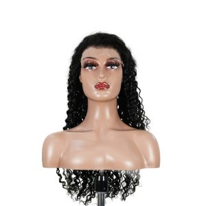 center wig natural black remy hair 6x7 lace closure deep wave human hair wig