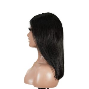 center wig natural black remy hair 2x6 lace closure straight bob human hair wig