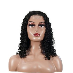 center wig natural black remy hair 2x6 lace closure deep wave bob human hair wig