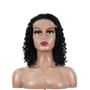 center wig natural black remy hair 5x5 lace closure deep wave 12 inch bob human hair wig