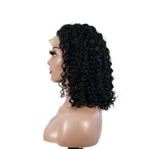 center wig natural black remy hair 5x5 lace closure deep wave 12 inch bob human hair wig