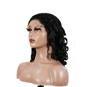 center wig natural black remy hair 5x5 lace closure bouncy curls human hair wig