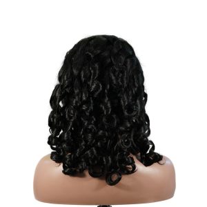 center wig natural black remy hair 5x5 lace closure bouncy curls human hair wig