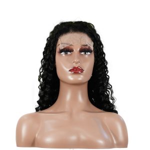 center wig natural black remy hair 5x5 lace closure deep wave human hair wig