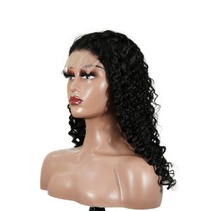 center wig natural black remy hair 5x5 lace closure deep wave 12 inch bob human hair wig